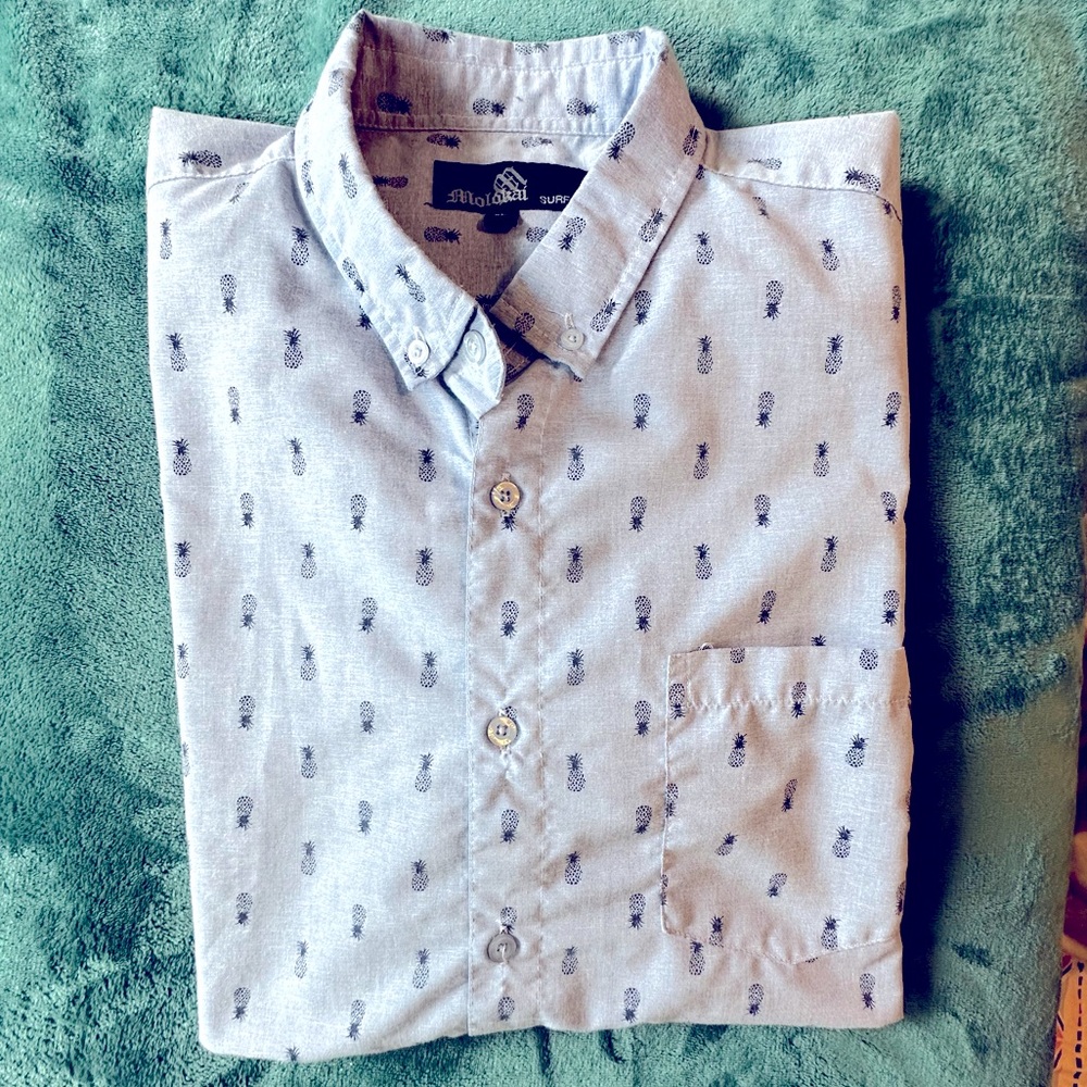 Molokai Surf Co. Short Sleeve Blue Pineapple Button Down Size XL